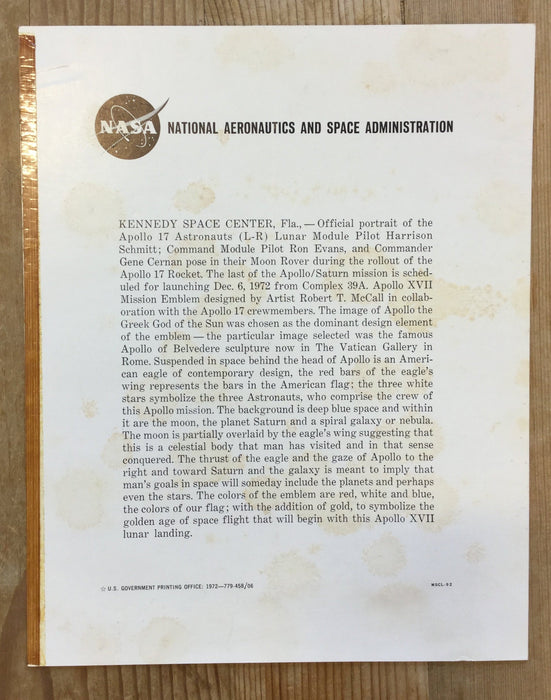 Apollo 17 crew signed photo