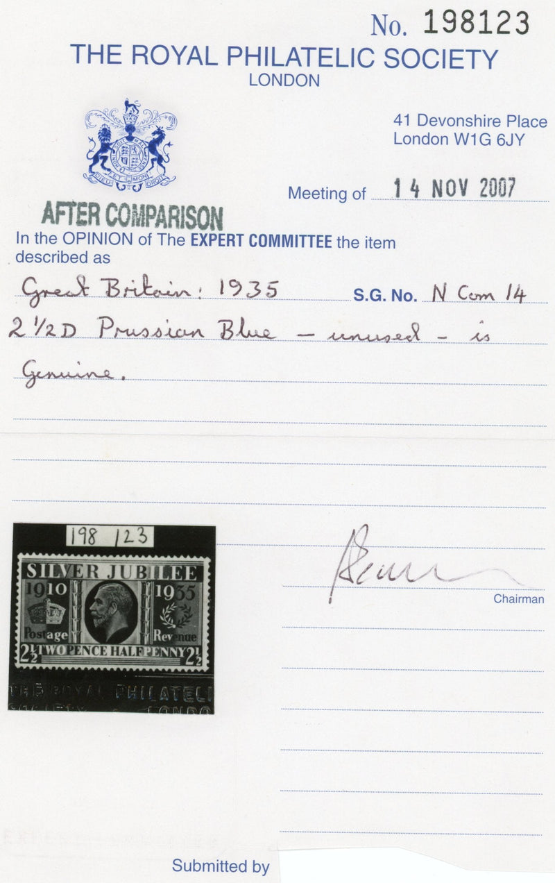 Great Britain 1935 2½d Prussian Blue, SG456a
