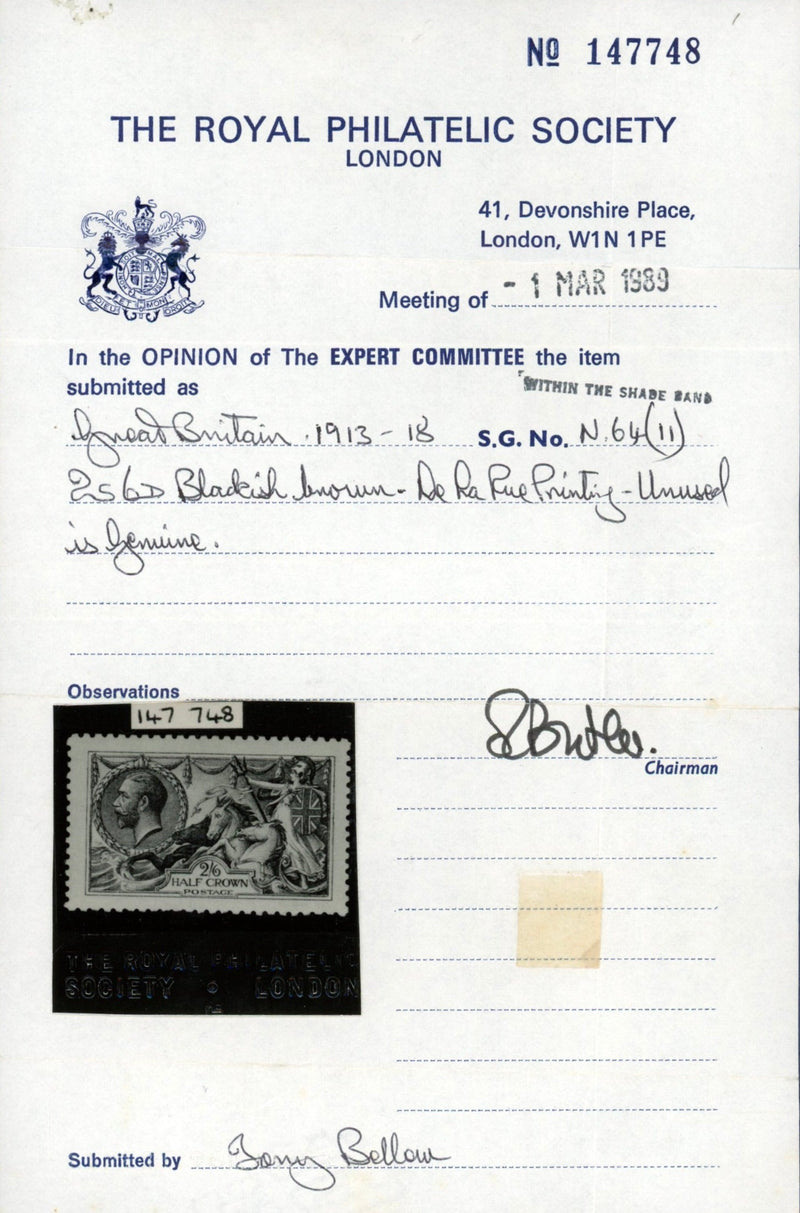 Great Britain 1915 2s6d blackish brown "Seahorses", SG408var