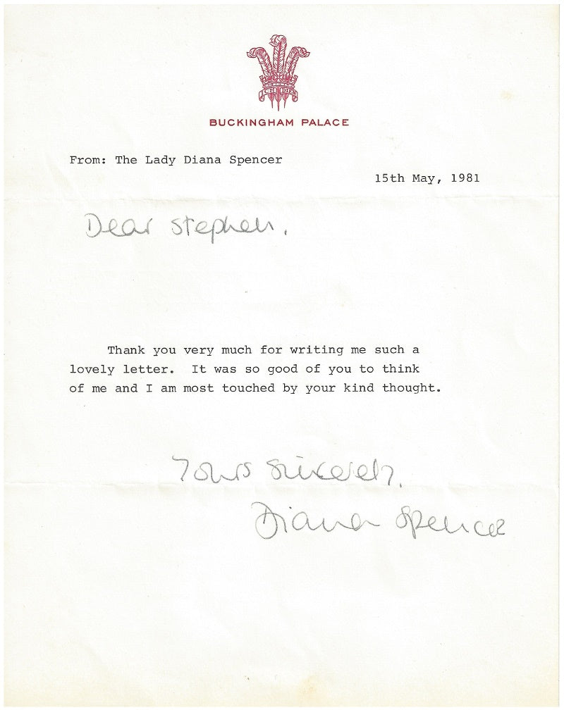 Princess Diana Typed & Signed Letter