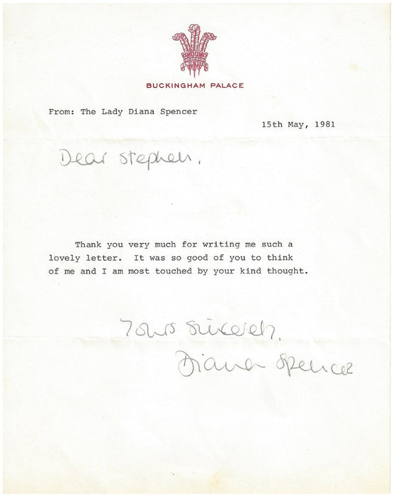 Princess Diana Typed & Signed Letter