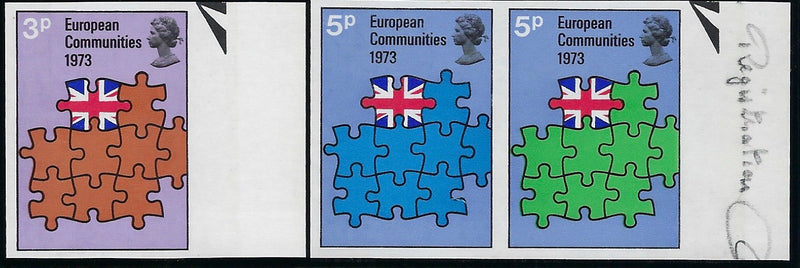 Great Britain 1973 3p-5p "Britain Entry into European Communities" (EEC) Imprimaturs, SG919/21var
