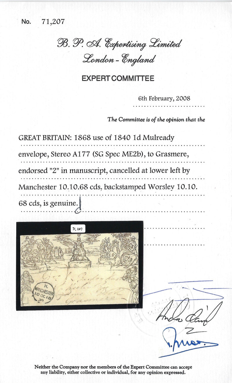 Great Britain 1840 1d Mulready envelope, Forme 4 Stereo A177, SGME1var