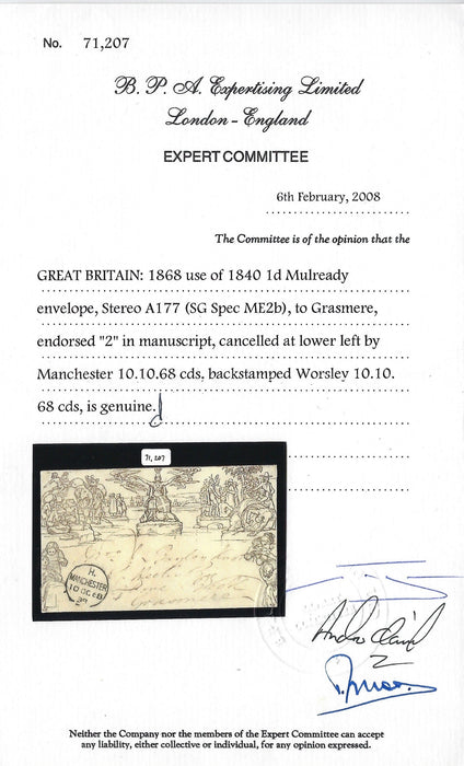 Great Britain 1840 1d Mulready envelope, Forme 4 Stereo A177, SGME1var
