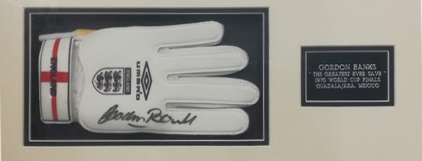 Gordon Banks autographed glove display
