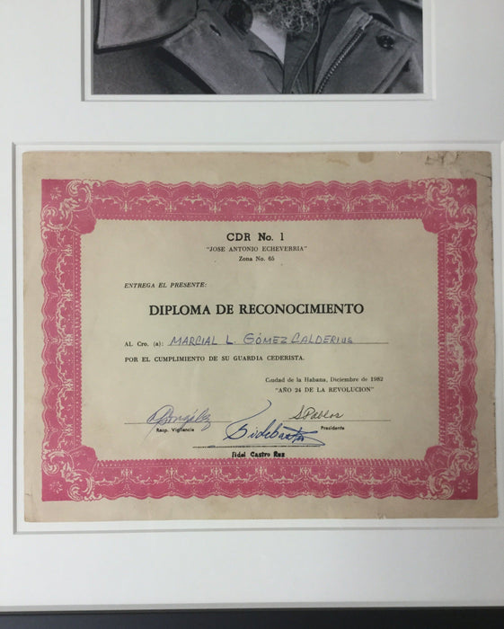Fidel Castro signed certificate of recognition