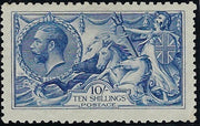 Great Britain 915 10s Bright "Cambridge" blue. SG412var