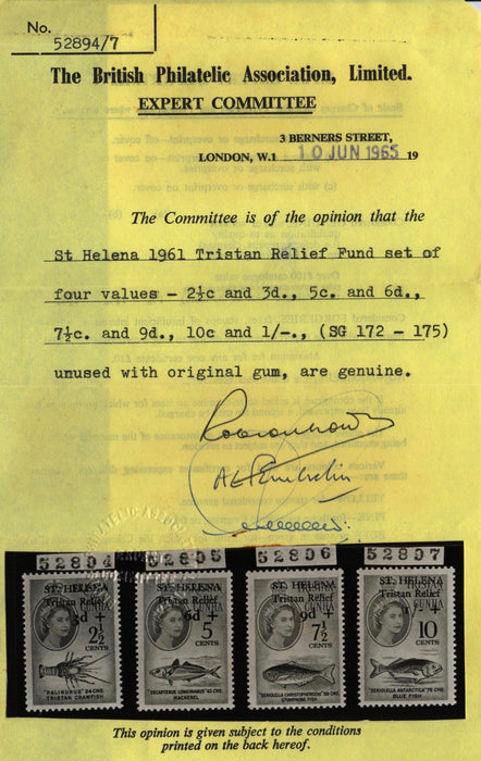 ST HELENA 1961 TRISTAN RELIEF FUND SET OF 4 U/M, SG172/75