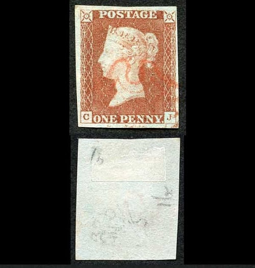 Great Britain 1841 Penny Red (CJ) Plate 1b with superb Red Maltese Cross. SGAS6sb