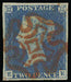 Great Britain 1840 2d Blue Plate 1. Very fine used four margin example lettered EE SG5