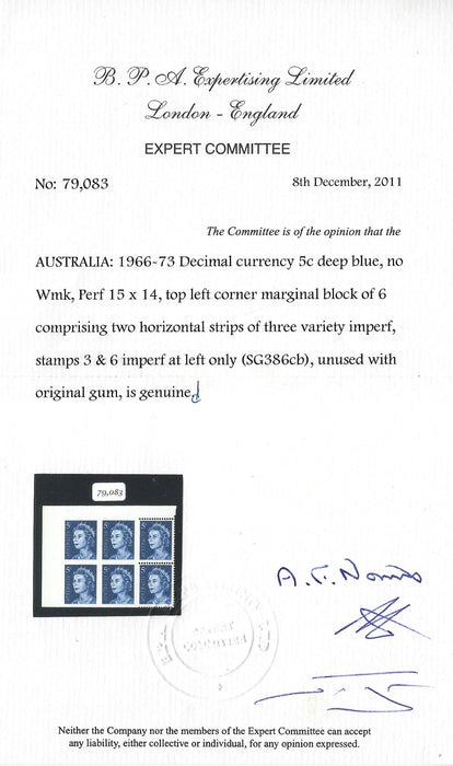 Australia 1966-73 deep blue error, SG386cb