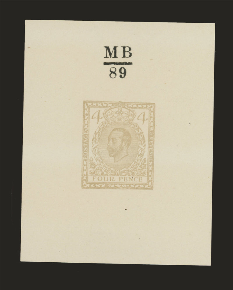 Great Britain 1910 4d Hentschel colour essay in pale grey brown