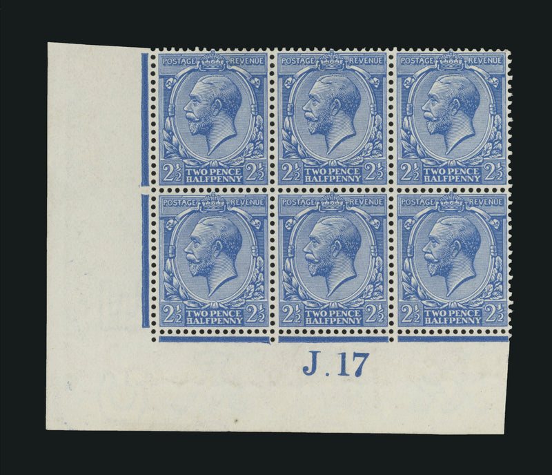 Great Britain 1917 2½d blue mint marginal control block of 6, SG372