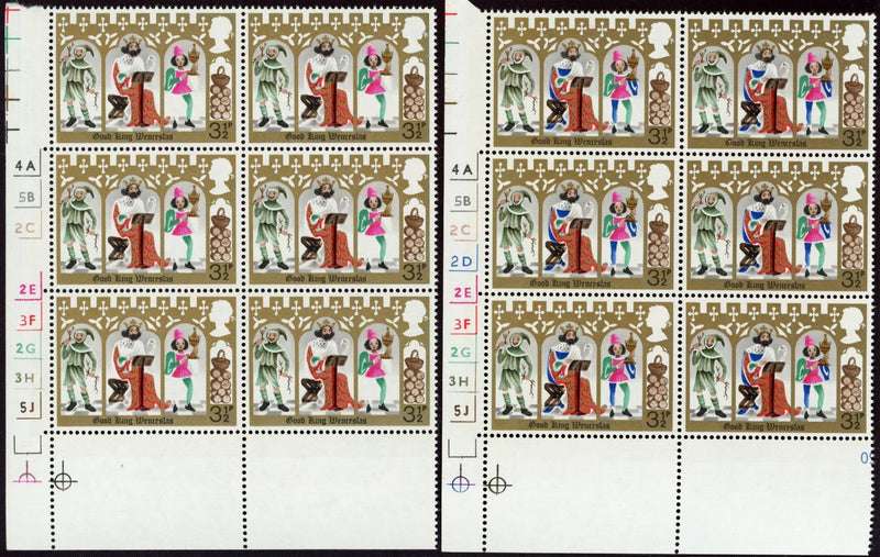 Great Britain 1973 3½p Christmas error unmounted mint cylinder block of six, SG948d