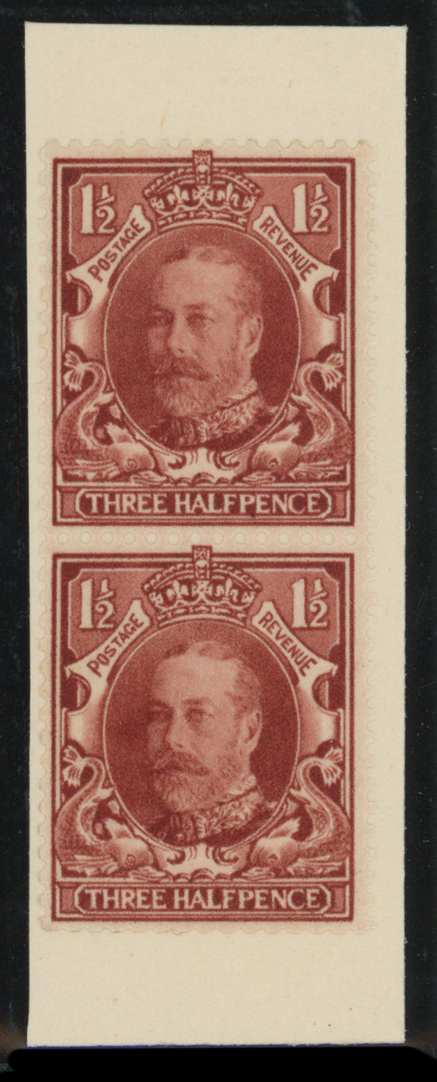Great Britain 1934 1½d "Photogravure" unadopted essay vertical pair, SG441var