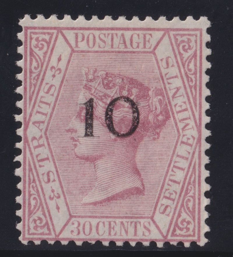 Malaya - Straits Settlements 1880 10 (without cents) on 30c claret very fine mint, SG35
