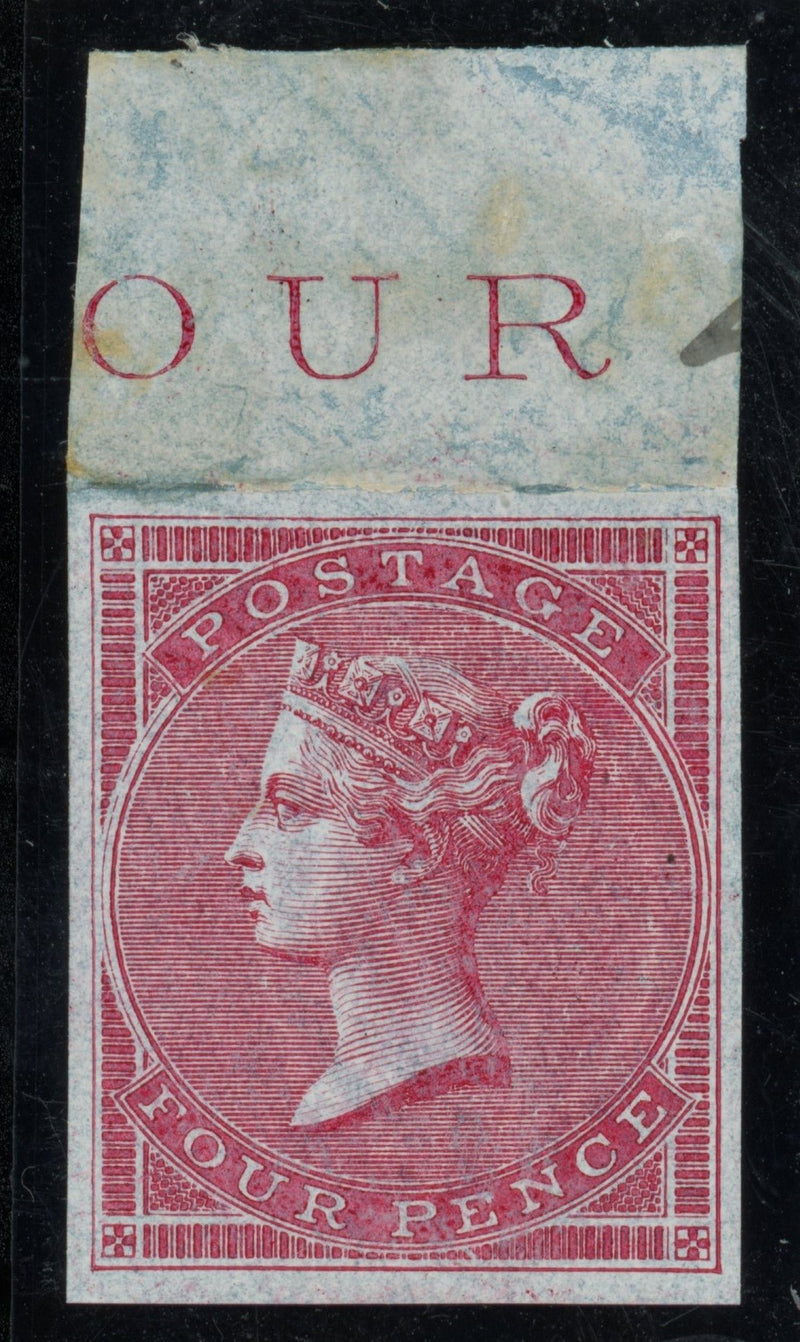 Great Britain 1855 4d deep carmine Plate 2 marginal imprimatur, SG62var