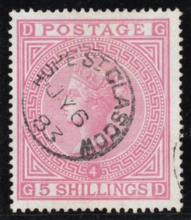 Great Britain 1882 5s rose Plate 4 (white paper) very fine used, SG134