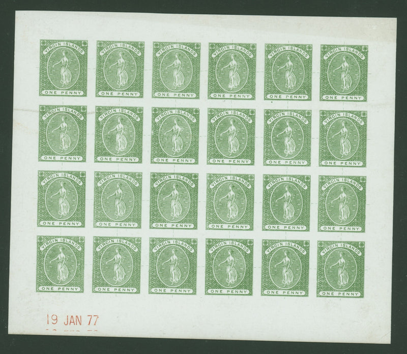 VIRGIN ISLANDS 1877 (19 JAN) De La Rue 1d proof in green, SG 22