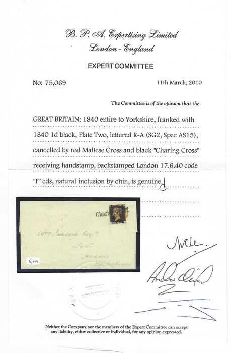 Great Britain 1840 1d Black PL2 SG2.