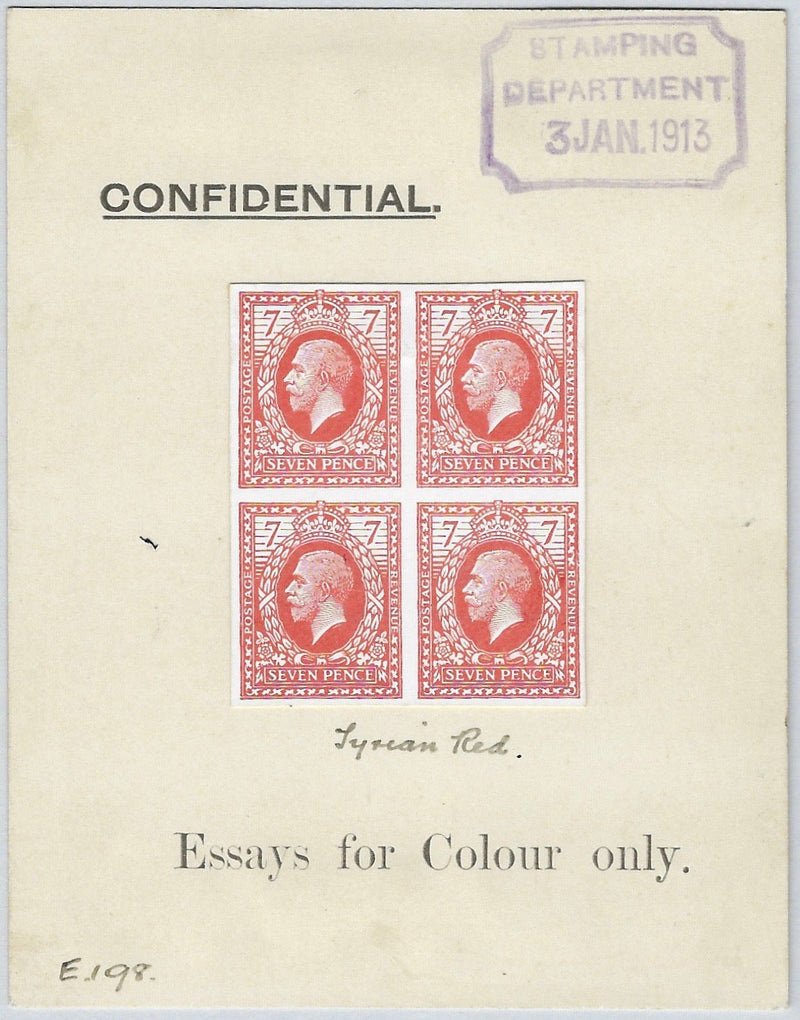 Great Britain 1913 7d Eve's Wreath design colour essays, SG387var