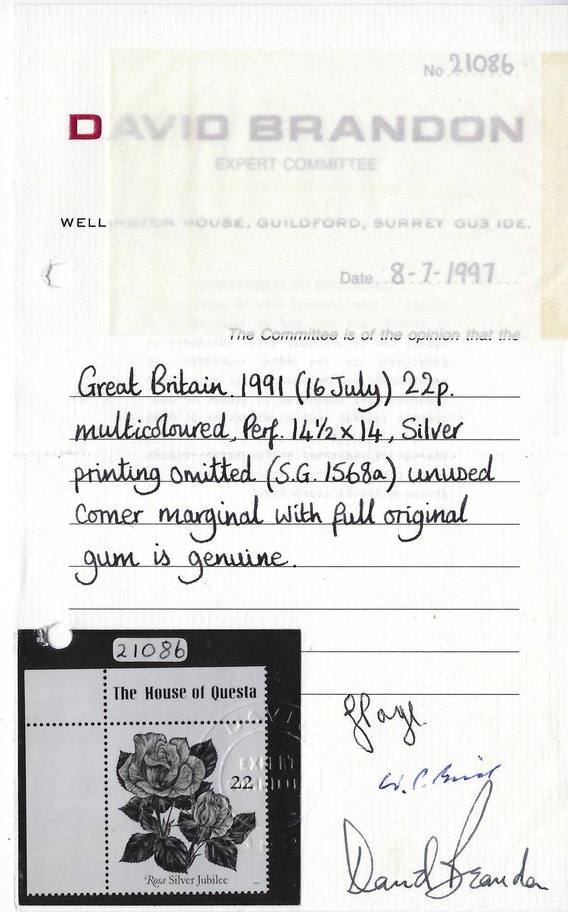 Great Britain 1991 22p Ninth World Congress of Roses error, SG1568a
