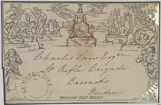 Great Britain One Penny letter sheet sent from Sunning Hill to 'Lt Rifle Brigade, Barracks, Weedon' (Northants).