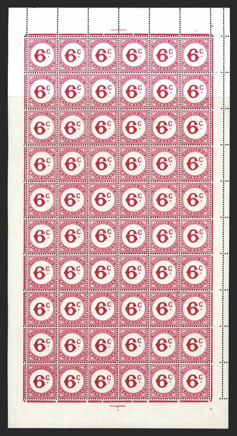 BARBADOS 1950-53 6c carmine Postage Dues error, SGD6aac
