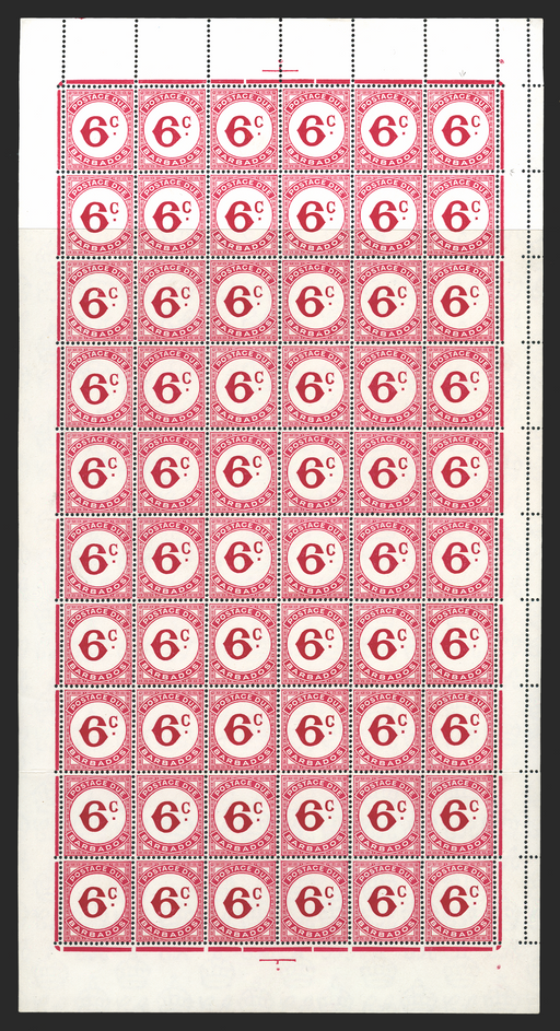 BARBADOS 1950-53 6c carmine Postage Dues error, SGD6aac