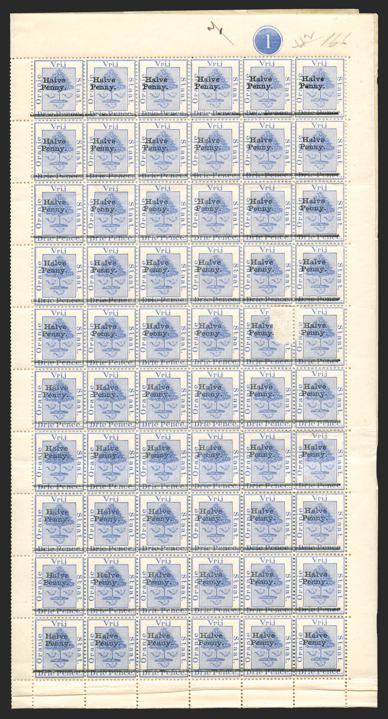 South Africa Orange Free State 1896 'Halve/Penny.' on 3d ultramarine, error, SG77/9var