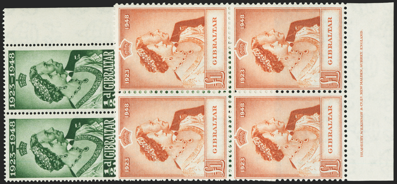 GIBRALTAR 1948 Royal Silver Wedding ½d and £1, SG134/5