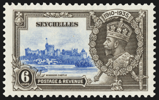 SEYCHELLES 1935 Silver Jubilee 6c ultramarine and grey-black variety, SG128e