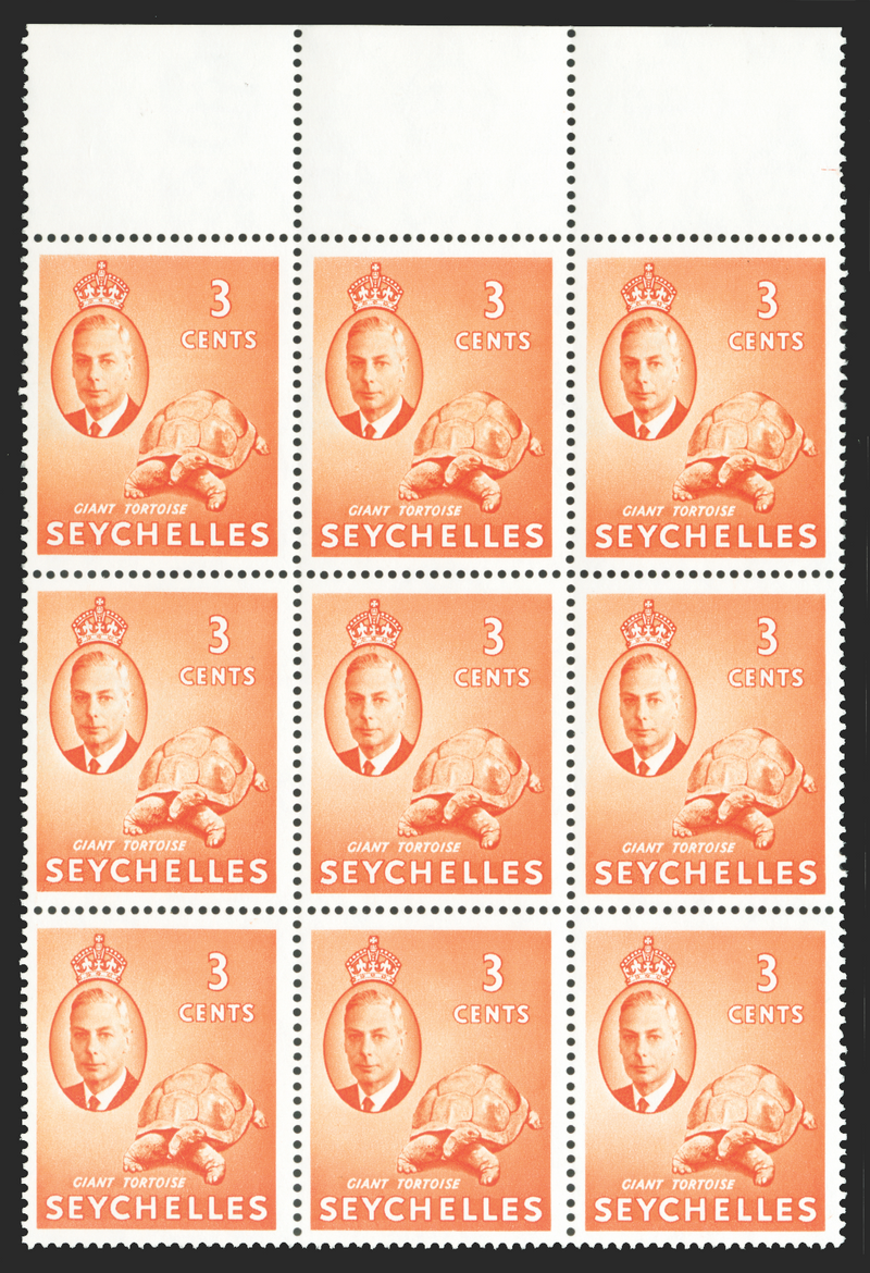 SEYCHELLES 1952 3c orange, error, SG159a