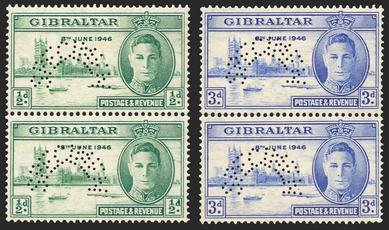 GIBRALTAR 1946 Victory ½d and 3d SPECIMENS, SG132s/3s