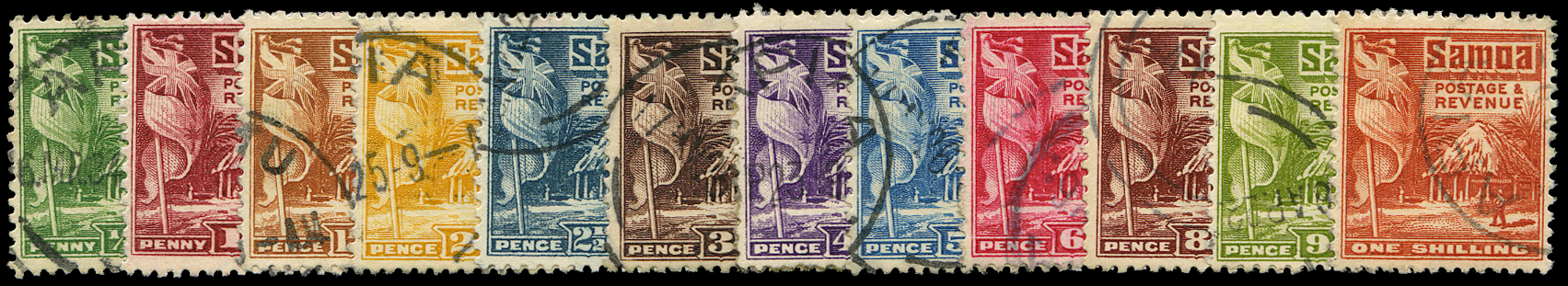 Samoa 1921 "Huts" set of 12 to 1s, SG153/64