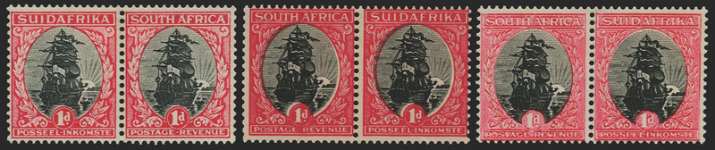 SOUTH AFRICA 1929 (c.) 1d black and carmine "Darmstadt" trial printings, SG43var