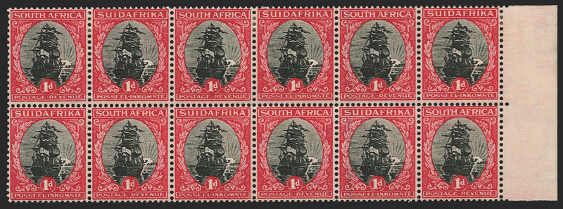SOUTH AFRICA 1929 (c.) 1d black and carmine "Darmstadt" trial printings, SG43var