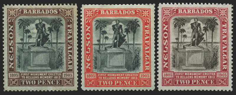 BARBADOS 1905 Nelson Centenary 2d colour trials, SG148