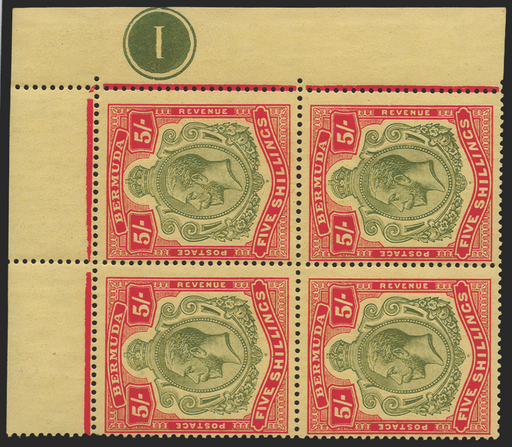 BERMUDA 1918-22 5s green and carmine-red/pale yellow (UNUSED), SG53d/da/db