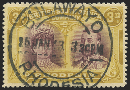 Rhodesia 1910-13 3d purple and ochre, SG180