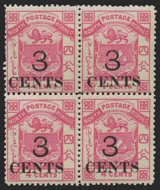North Borneo 1886 3c on 4c pink, SG18