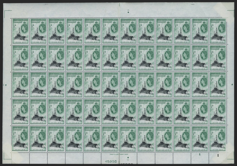 Falkland Islands Dependencies 1954-62 ½d black and deep green, SGG26a