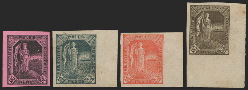 Australia New South Wales 1890 2½d group of four imperforate colour trials, SG265