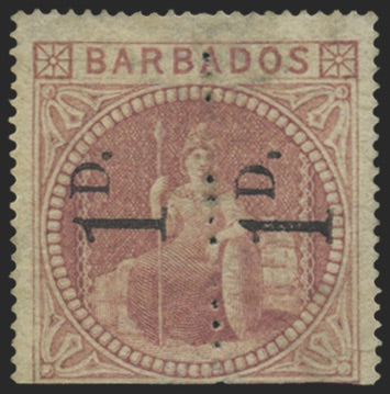 Barbados 1878 1d on 5s unsevered pair, SG86b