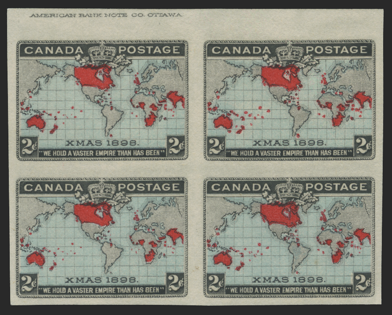 Canada 1898 2c blue imperf imprint block 4, SG167a