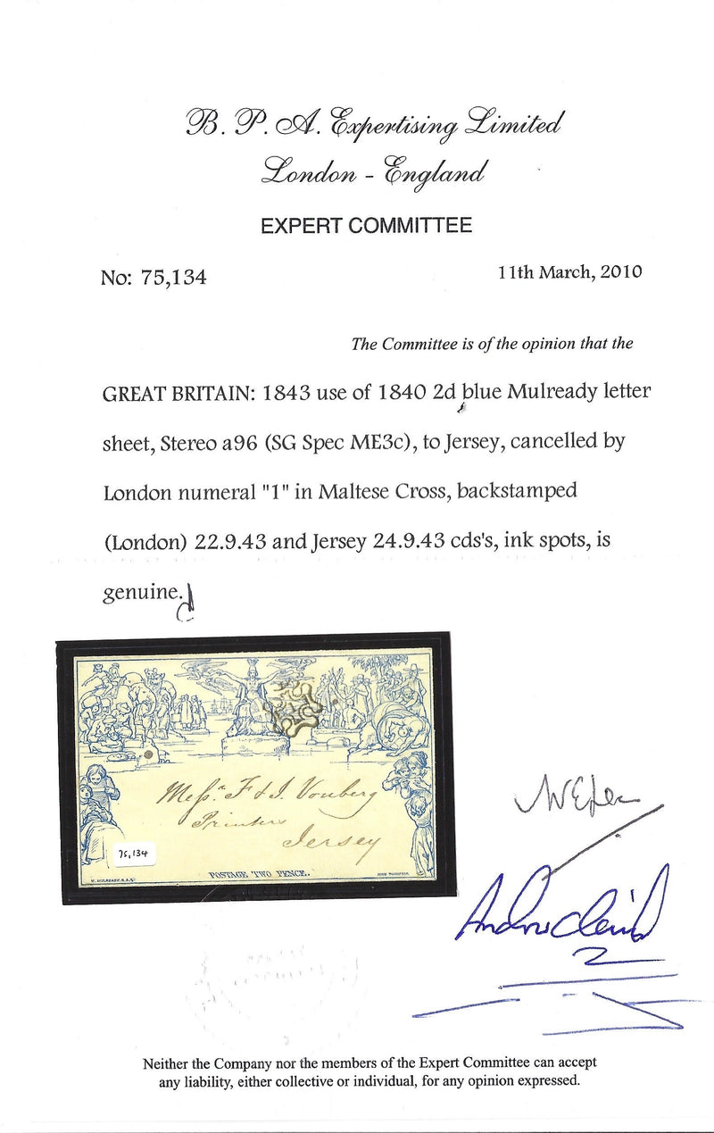 Great Britain 1840 2d Mulready Lettersheet (Forme 1, Stereo a96), SGME3