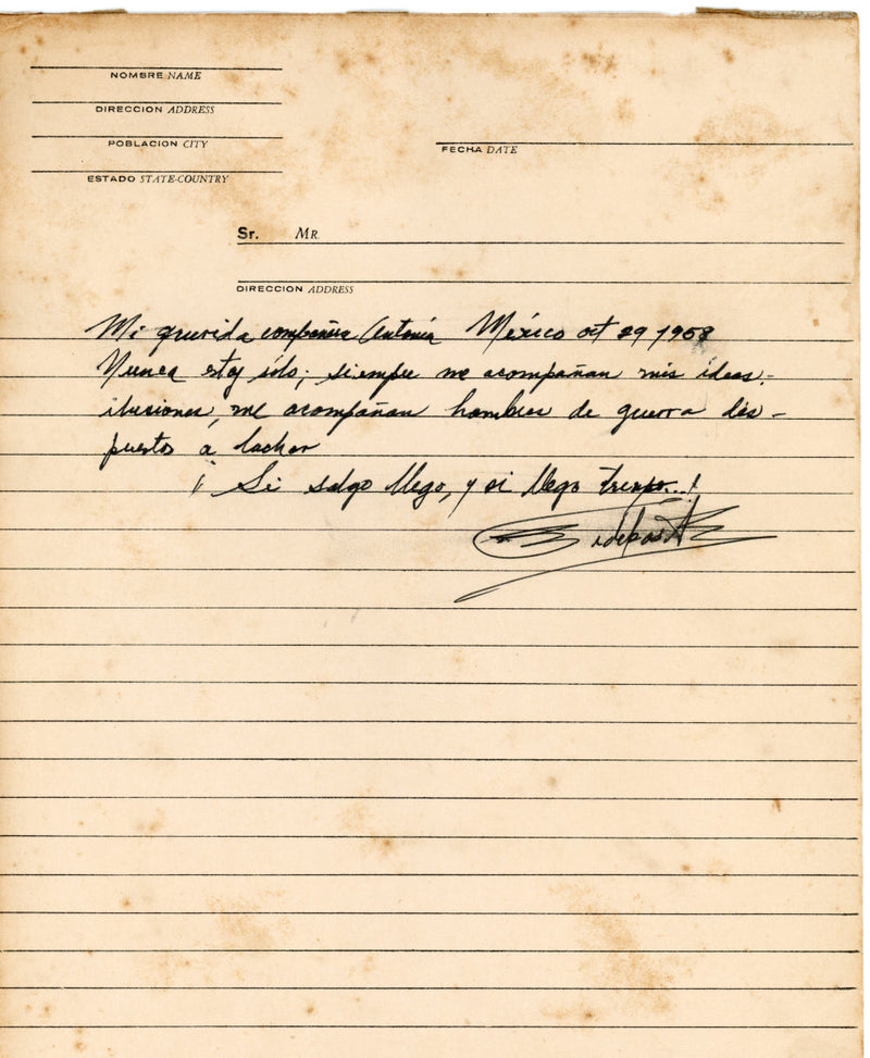 Fidel Castro handwritten letter to Maria Antonia Gonzalez (1958)
