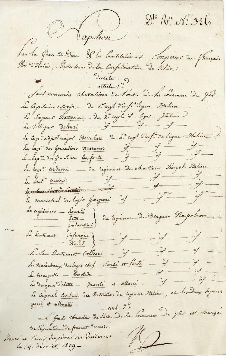 Napoleon Bonaparte Order of the Iron Crown Signed Document