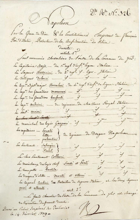 Napoleon Bonaparte Order of the Iron Crown Signed Document