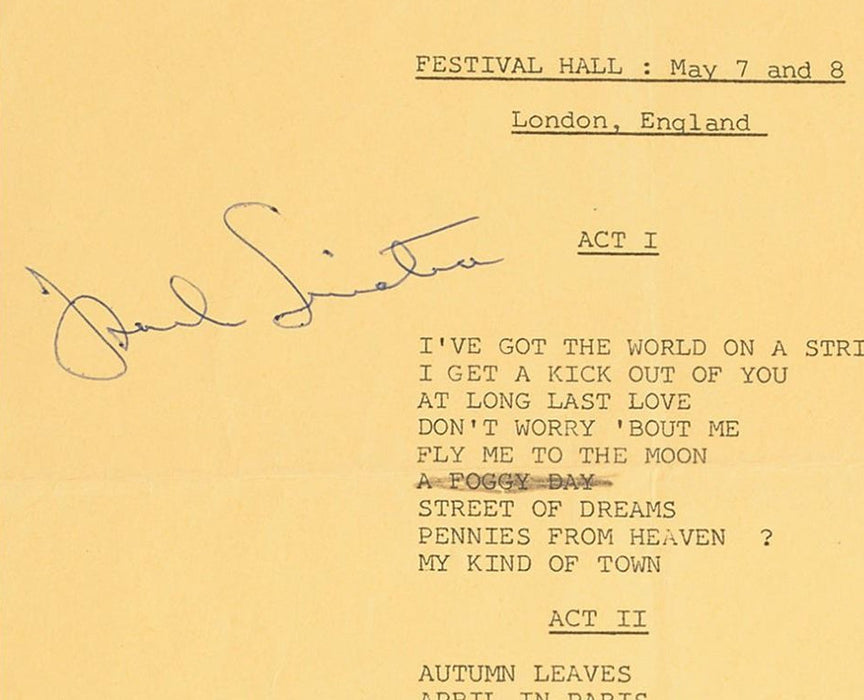 Frank Sinatra Signed Set List